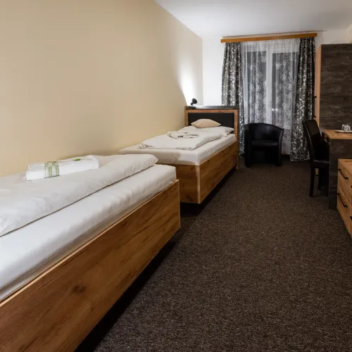 Twin room with curtains